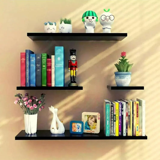 Wood Land Wall Mounted White & Black Floating Shelves, Book Storage Rack Shelf wooden shelves